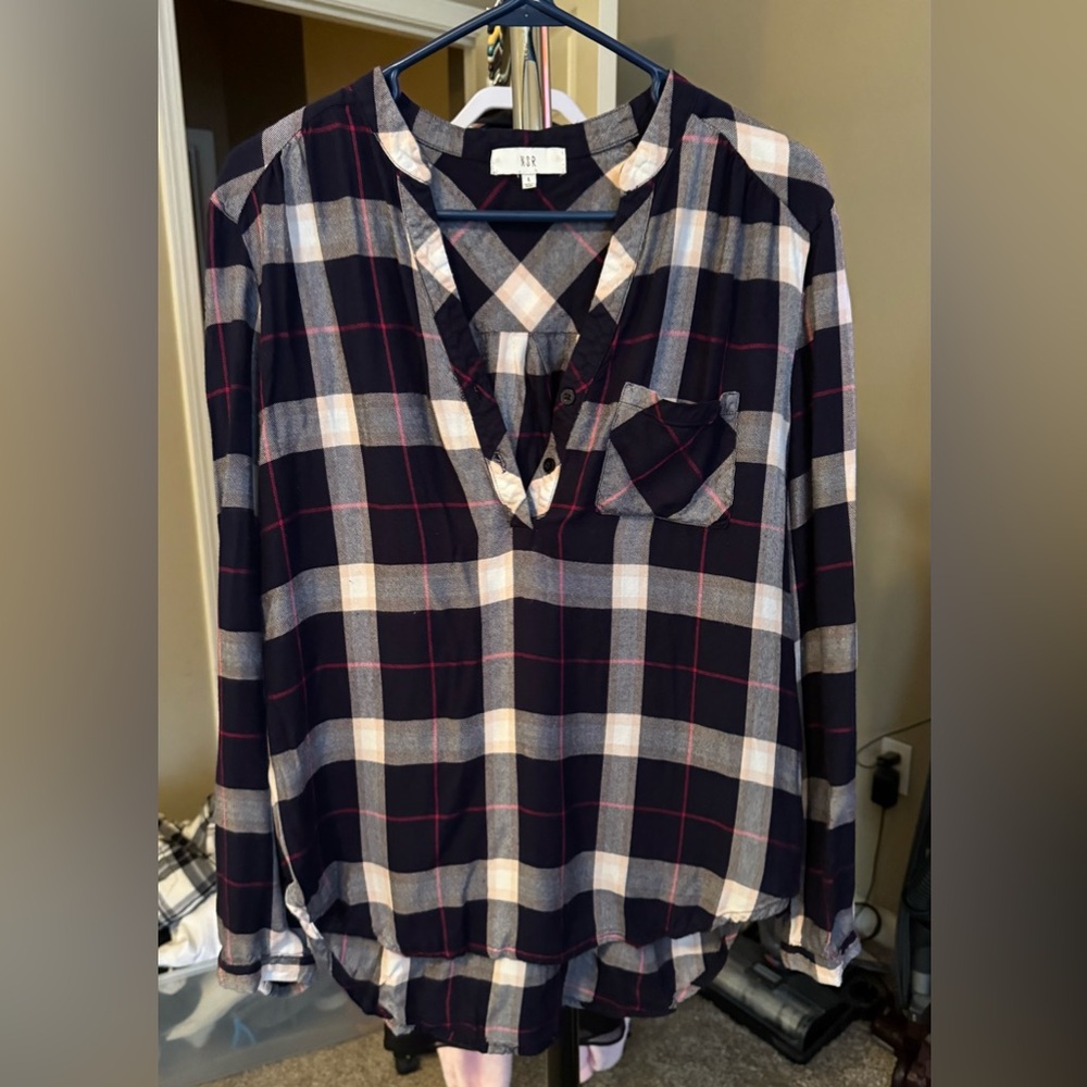 NSR Navy and Cream Plaid Button Down Shirt